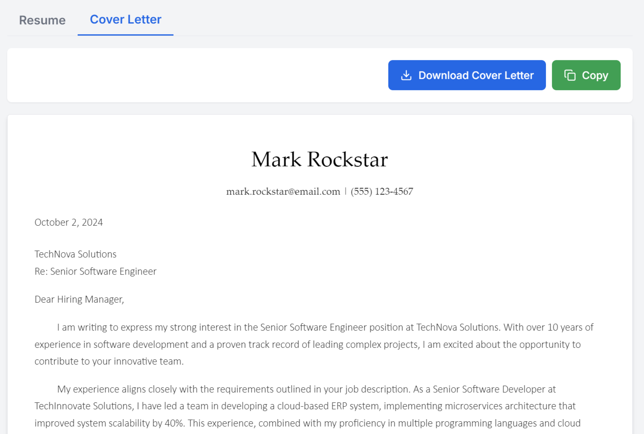 AI-generated personalized cover letter