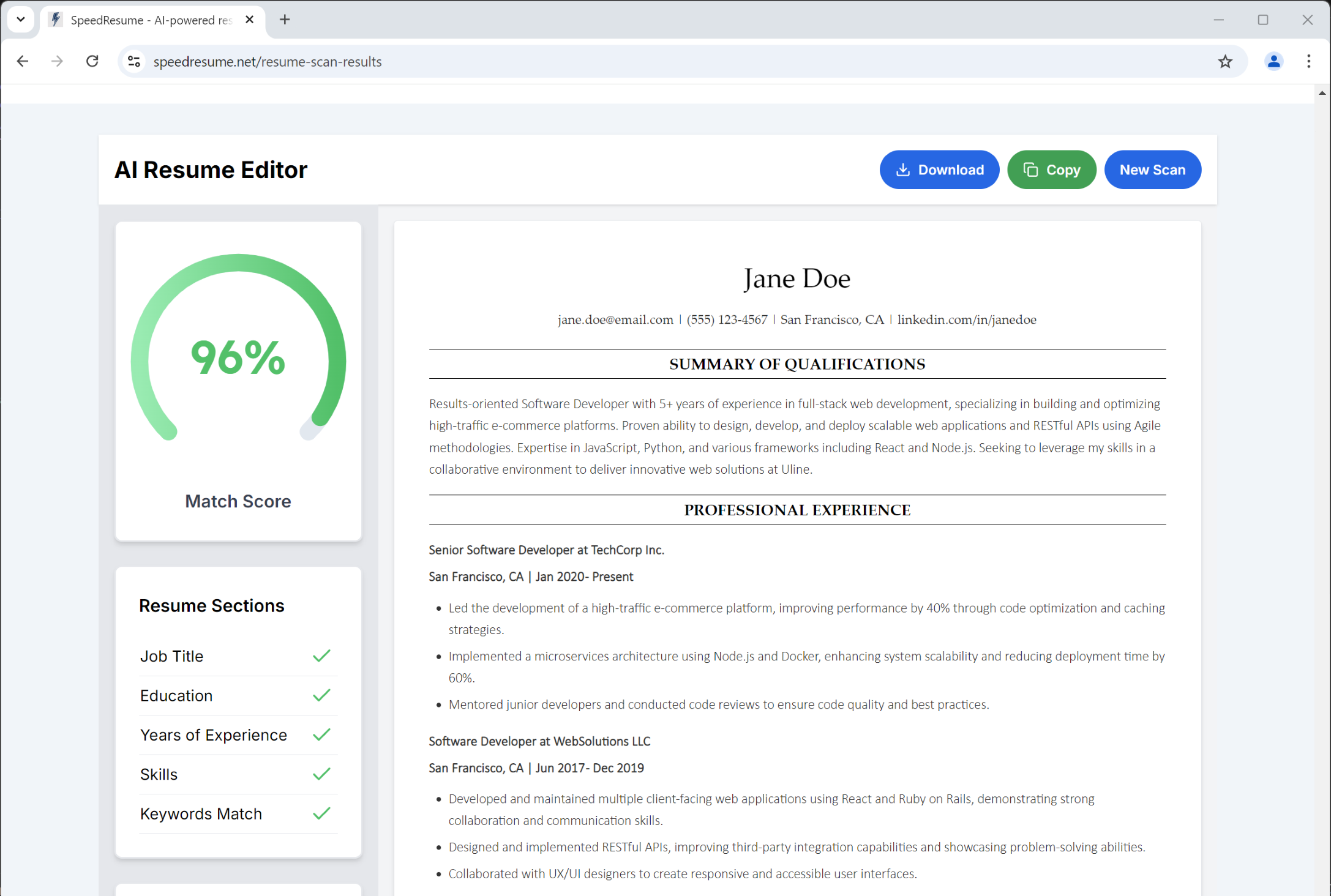 AI-tailored resume example